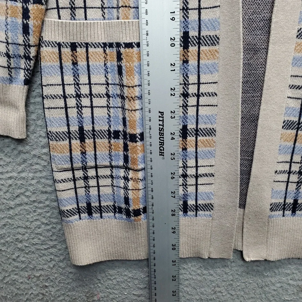 Max Studio Cardigan Sweater Womens XS Multi Plaid Knit Long Sleeve Open Front